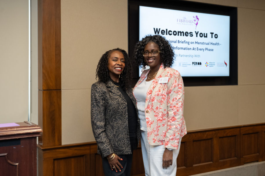 Sateria Venable (left) with Congresswoman Yvette Clarke (right), at the 2024 Fibroid Foundation Menstrual Health Awareness Briefing