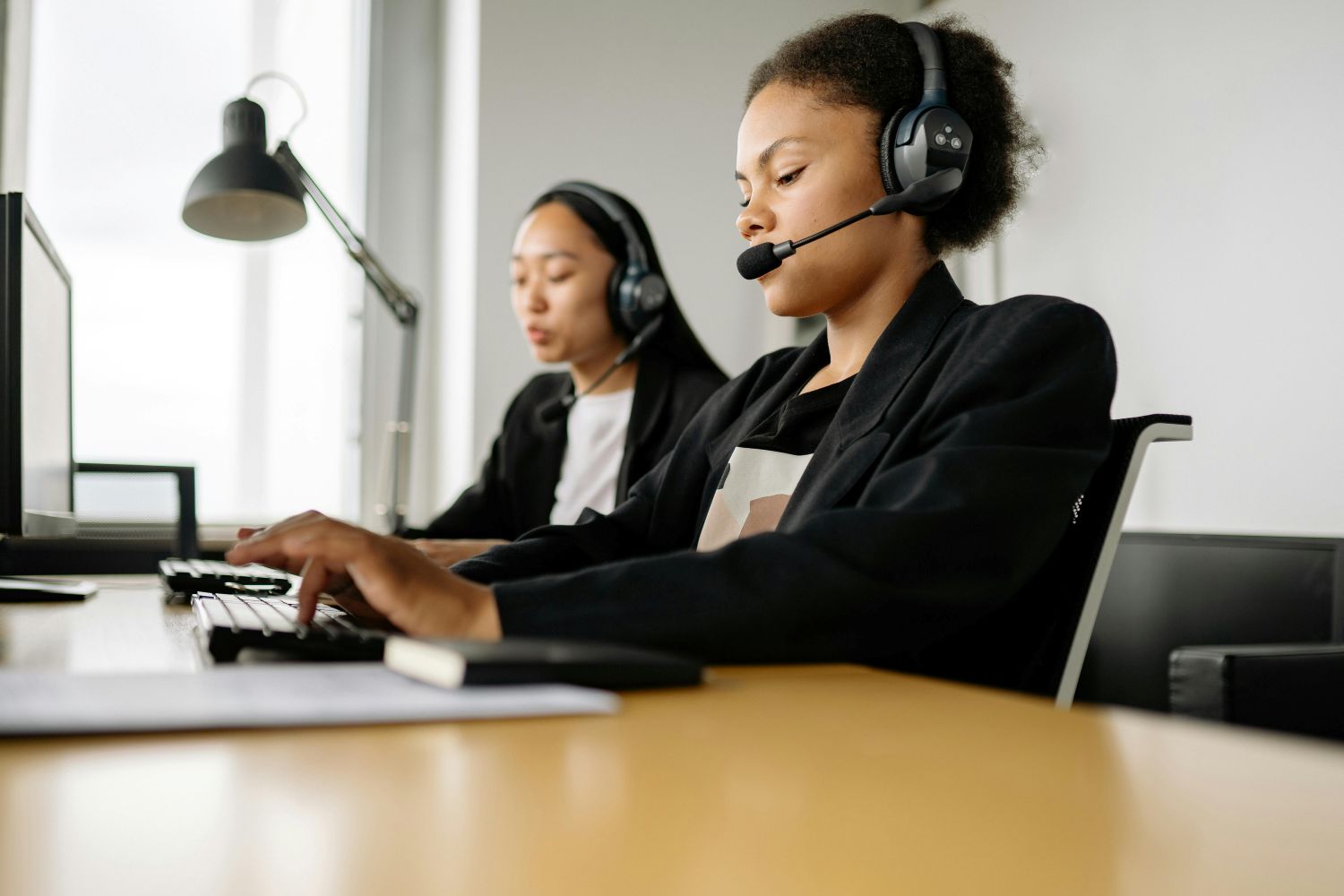 A woman working in a call center