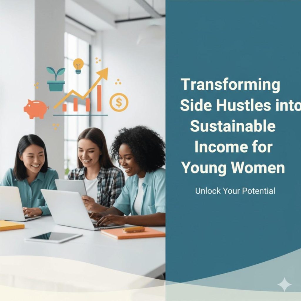 thumbnail image with text transforming side hustle into income for young women