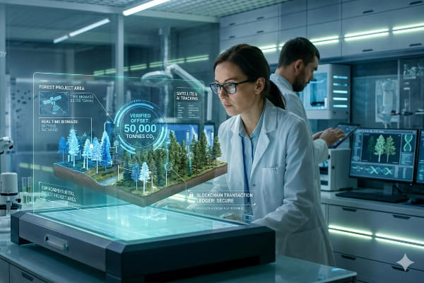 scientists-analyzing-satellite-data-with-ai-and-blockchain-in-lab