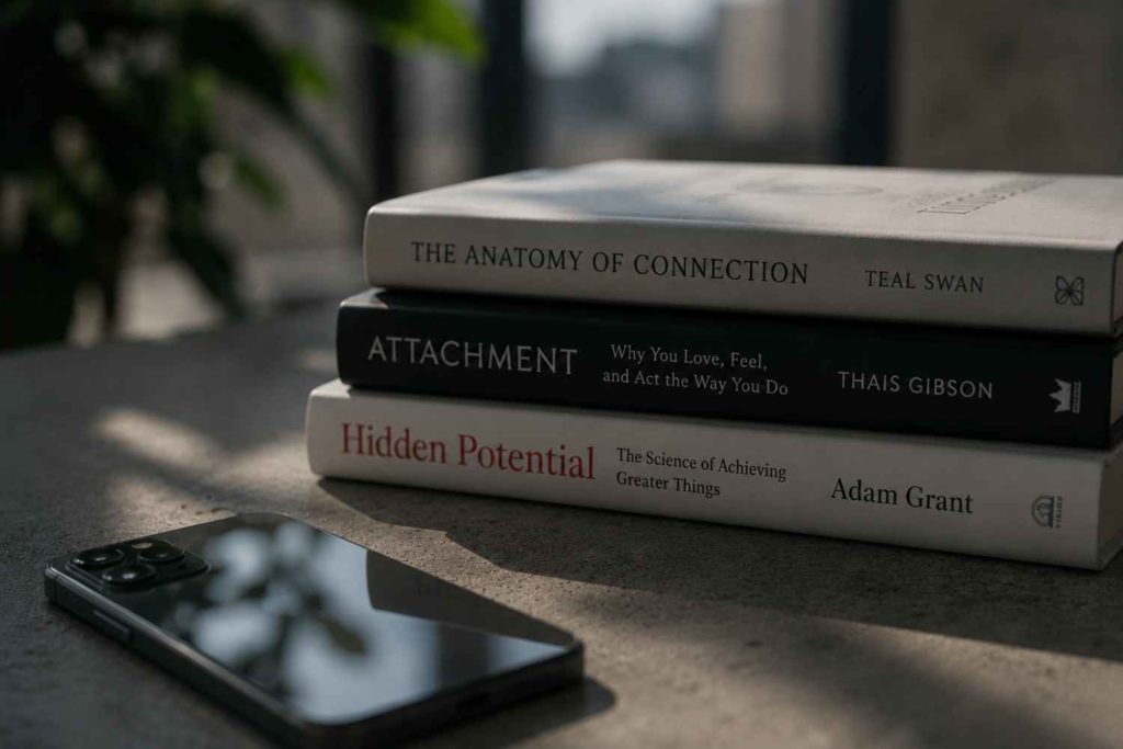 business-psychology-books-beside-face-down-smartphone