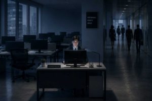 professional-working-alone-while-colleagues-walk-away