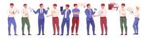 illustration of human characters showing average salaries by profession