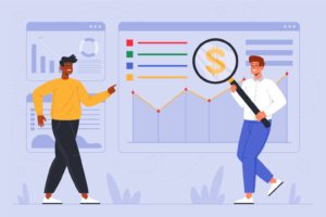 infographic of two people explaining business financial concepts