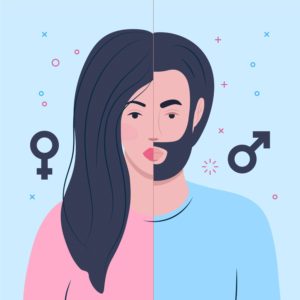 A vector image piecing together representing the male and female genders.